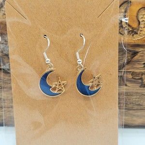 Celestial Blue Moon and Stars Earrings Whimsigoth Whimsical Boho Bohemian Y2K